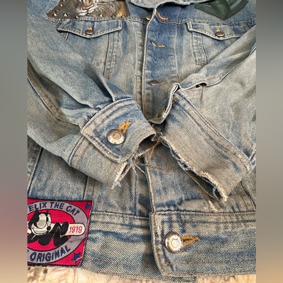 Handpainted retro pin up girl nose Art air force military denim jacket LG studs - Picture 12 of 16